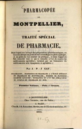 Pharmacopée de Montpellier, où traité spécial de pharmacie ..., I