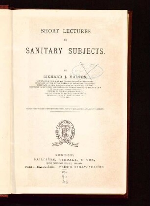 Short lectures on sanitary subjects