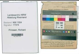 Entnazifizierung Richard Prinssen , geb. 12.09.1899 (Kolonnenfuehrer)