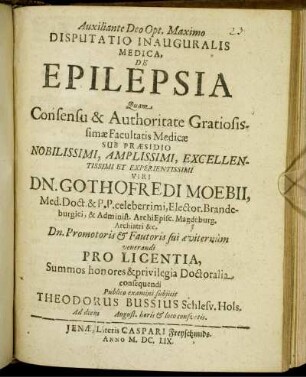 Disputatio Inauguralis Medica, De Epilepsia