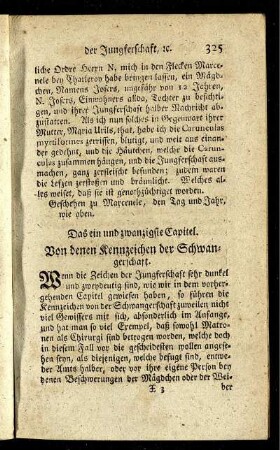 Das ein und zwanzigste Capitel. Von denen Kennzeichen der Schwangerschaft.
