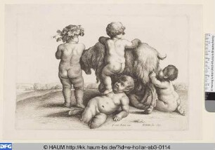 Vier Kinder, ein Satyrisk und eine Ziege