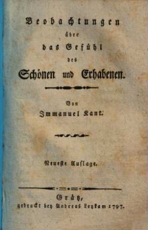 Beobachtungen über das Gefühl des Schönen und Erhabenen