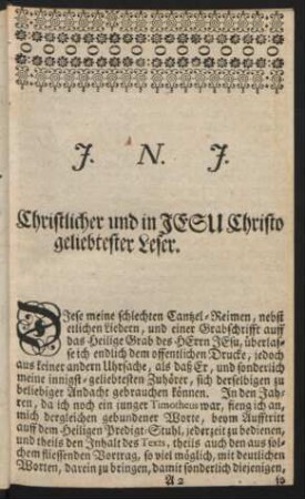 Christlicher und in JESU Christo geliebtester Leser