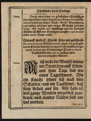 Textus. [...] Hiob in seinem Creutzbüchlein cap. 7. auffgezeichnet hat/ mit folgenden Worten: