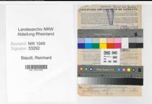 Entnazifizierung Reinhard Staudt , geb. 20.06.1898 (Gastwirt)