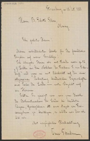 Brief an B. Schott's Söhne : 10.10.1888