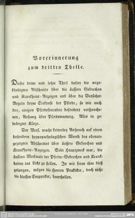 Vorerinnerung zum dritten Theile