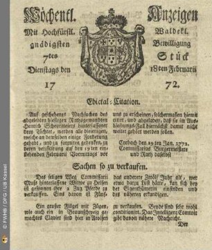 7tes Stueck, Dienstags den 18ten Februarii 1772