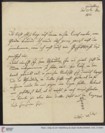 Korrespondenz Friedrich Wilhelm Umbreit / Carl Ullmann: Brief von Friedrich Wilhelm Carl Umbreit an Carl Ullmann