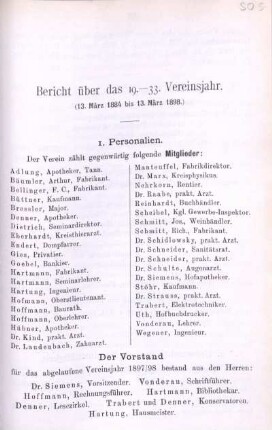 Bericht über das 19. - 33. Vereinsjahr (13. März 1884 bis 13. März 1898.)