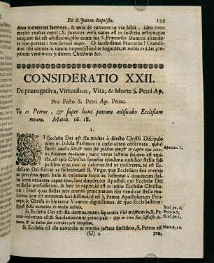 155-164, CONSIDERATIO XXII. De praerogative, Virtutibus, Vita, & Morte S. Petri Ap.