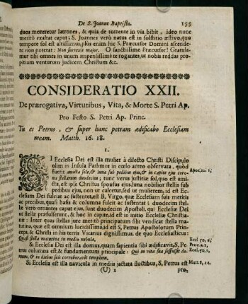 155-164, CONSIDERATIO XXII. De praerogative, Virtutibus, Vita, & Morte S. Petri Ap.