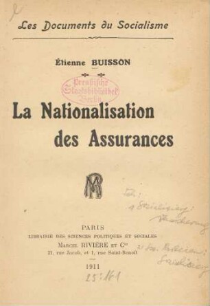La nationalisation des assurances