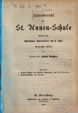 Jahresbericht der St.-Annen-Schule. 1874