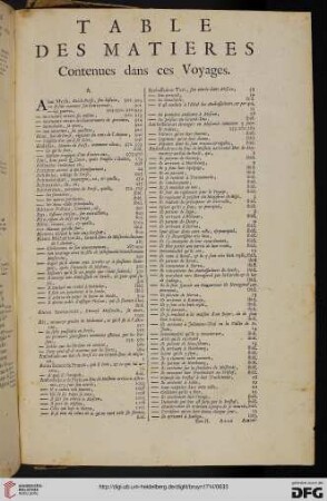 Table des matières: Contenues dans ces voyages