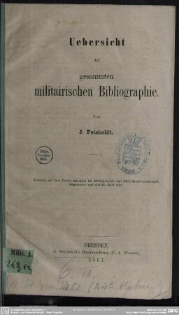 Übersicht der gesammten militairischen Bibliographie