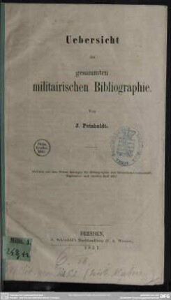 Übersicht der gesammten militairischen Bibliographie