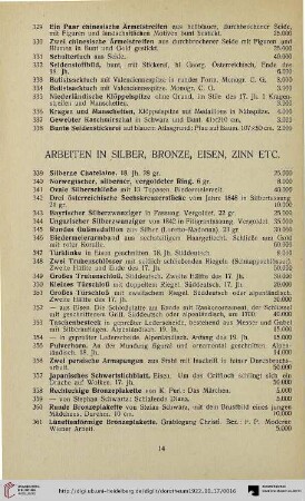Arbeiten in Silber, Bronze, Eisen, Zinn etc. (Nr. 339-388)