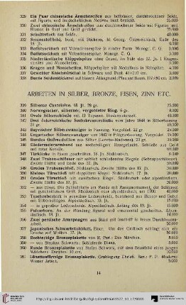 Arbeiten in Silber, Bronze, Eisen, Zinn etc. (Nr. 339-388)