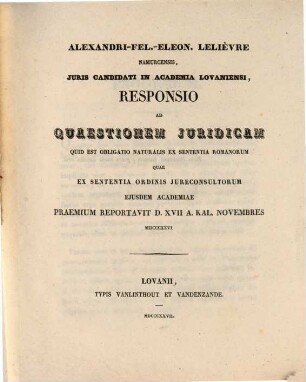 Responsio ad quaestionem iuridicam quid est obligatio naturalis ex sententia Romanorum?