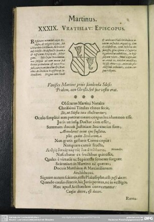 Martinus. XXXIX. Vratislav. Episcopus