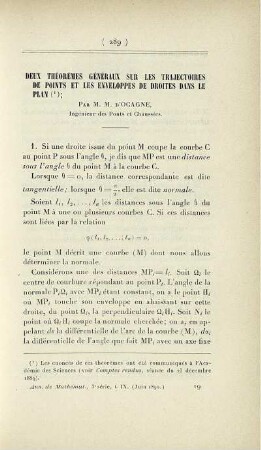 Deux théorèmes généraux sur les trajectoires de points et les enveloppes de droites dans le plan.