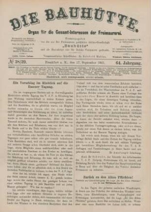 No 38/39. Frankfurt a. M., den 17. September 1921. 64. Jahrgang.