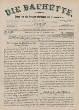 No 38/39. Frankfurt a. M., den 17. September 1921. 64. Jahrgang.