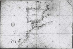 Iberische Halbinsel mit Balearen, Nordwestküste von Afrika und Kanaren. Doppelseite (Blatt 7v und 8r)