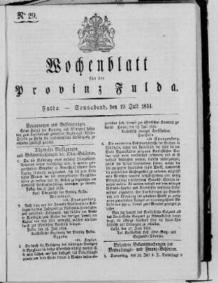 Nr. 29, Ausgabe vom 19. Juli 1834