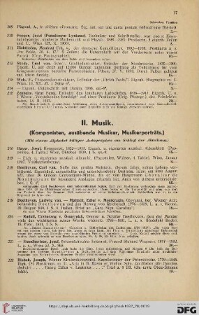 II. Musik (Komponisten, ausübende Musiker, Musikerporträts) (Nr. 216-317)