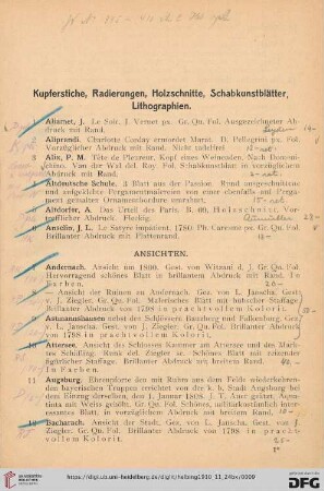 Kupferstiche, Radierungen, Holzschnitte, Schabkunstblätter, Lithographien (Nr. 1-169)