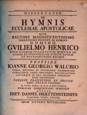 Diss. de hymnis ecclesiae apostolicae