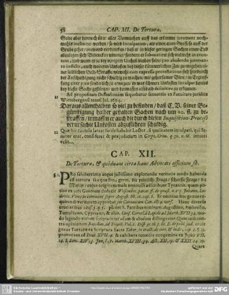 Cap. XII. De Tortura, & quidnam circa hanc Advocati officium sit