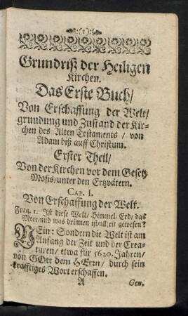 Cap. I. Von Erschaffung der Welt.