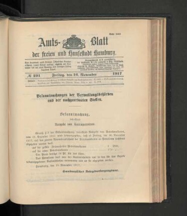 No. 291, 16. November 1917