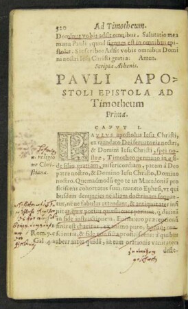 Pauli Apostoli Epistola Ad Timotheum Prima.