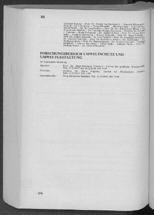Forschungsbreich Umweltschutz und Umweltgestaltung