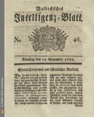 No. 46, Dienstag den 12. November 1782