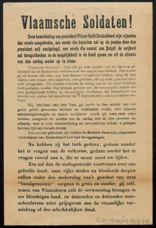 Vlaamsche soldaten! Door bemiddeling van President Wilson