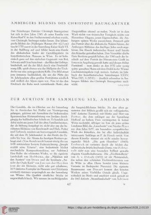 Zur Auktion der Sammlung Six, Amsterdam