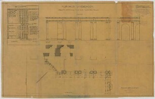 Thiersch, Friedrich von; Wiesbaden; Kurhaus - Wandelhalle (Grundriss, Ansicht, Schnitte, Bruchzettel)