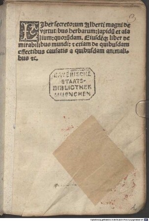 Liber aggregationis seu secretorum de virtutibus herbarum, lapidum et animalium : mit astrologischem Anhang nach dem Liber aggregationis
