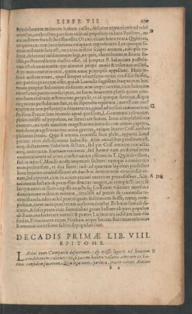 Decadis Primae Lib. VIII. Epitome.