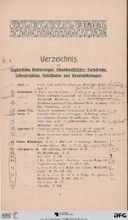 Verzeichnis der Kupferstiche, Radierungen, Schabkunstblätter, Farbdrucke, Lithographien, Holzschnitte und Handzeichnungen (Nr. 1-927)