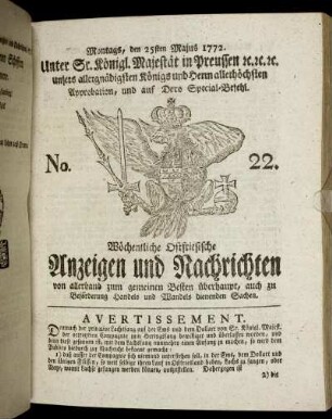 No. 22. Montags, den 25sten Majus 1772.