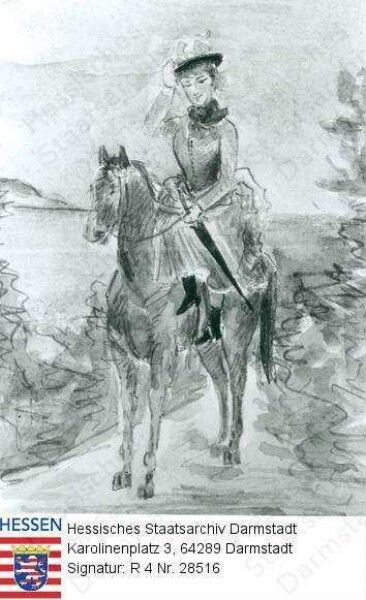 Jelissaweta Feodorowna Großfürstin v. Russland geb. Prinzessin Elisabeth v. Hessen und bei Rhein (1864-1918) / Porträt, auf Pferd sitzende Ganzfigur