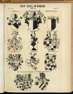 Taf. 24. Traun, St-W. - Abensperg-Traun Grf. - Abensperg-Traun. - Walsh. Gr. - Welsperg. St-W. - Welsperg, Grf. 1693. - Welsperg. and. - Boenen. Fhr. - Westerholt, St-W. - Westerholt-Gysenberg. - Ysenburg-Büdingen Grf. -