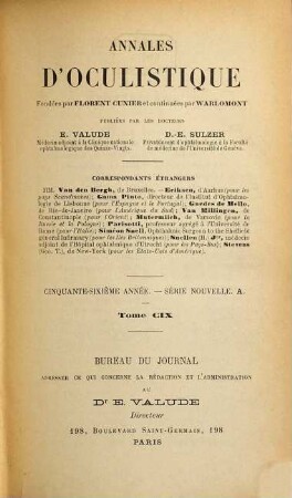 Annales d'oculistique. 109 = A. 56. 1893